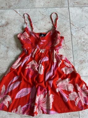 Angie Red Floral Babydoll Top with Pink and Cream Blooms